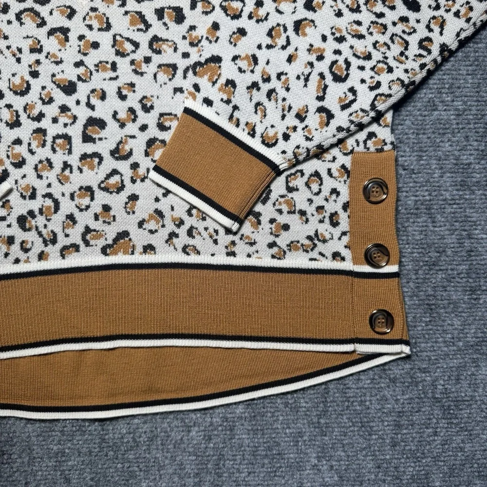 Veronica Beard Leopard Cheetah Print V-neck Pullover Sweater S Merino Wool Blend - Picture 3 of 13